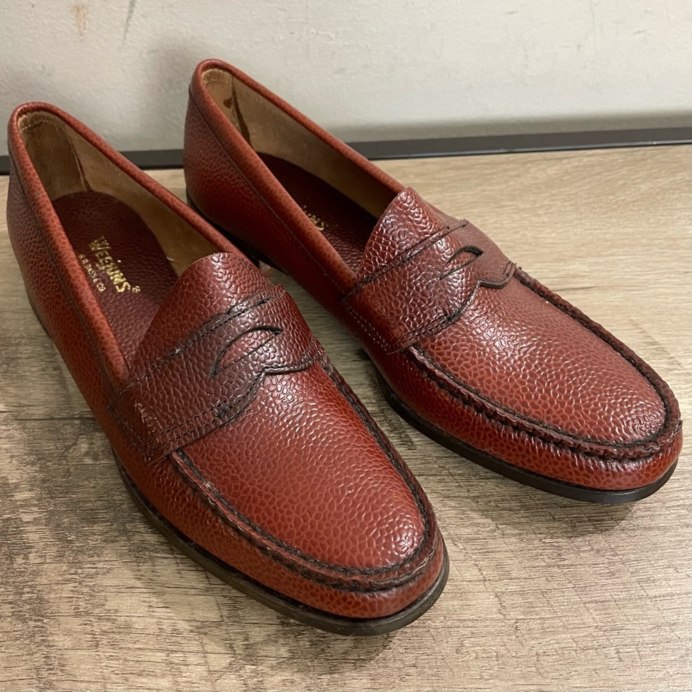 NOS! VINTAGE Women's WEEJUNS Bass & Co. TEXTURED Brown Leather PENNY LOAFERS